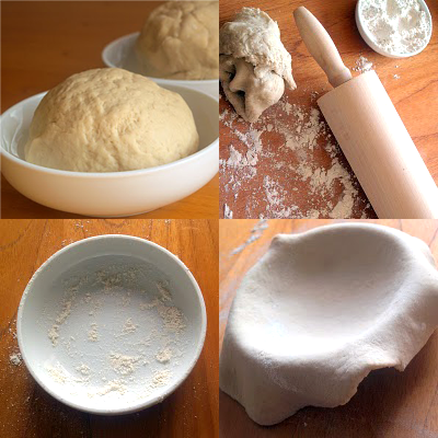 Images of dough being shaped over a ceramic bowl to be baked in the oven.